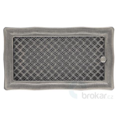 Krbová mřížka 16x32cm s žaluzií DECO stříbrná patina