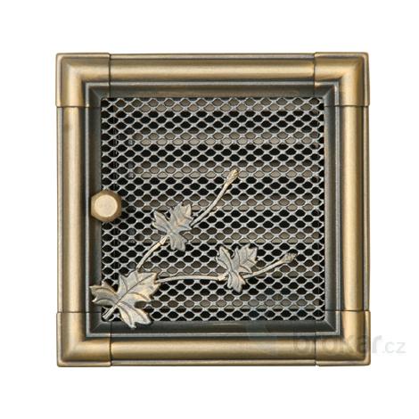 Krbová mřížka 16x16cm s žaluzií RETRO zlatá patina